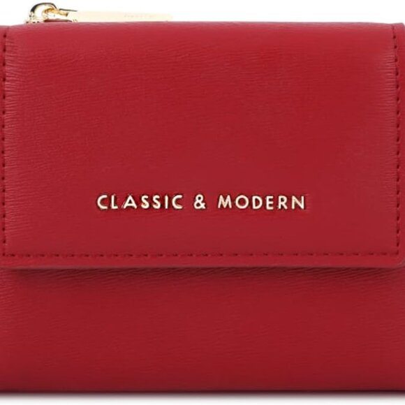 Small Wallet Bifold PU Red Card Coin Pocket Cash ID Window for Women Girls - Picture 1 of 7